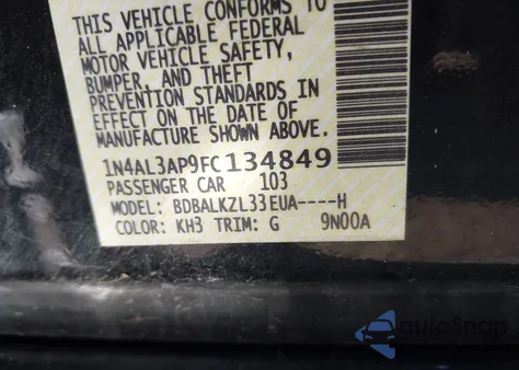 2015 Nissan Altima 2.5 Sv z USA, uszkodzony, nr VIN 1N4AL3AP9FC134849